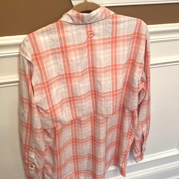 Magellan Fish Gear Mens Sz S Long Sleeve Relaxed Fit Vented Orange/Peach Plaid - Picture 8 of 16